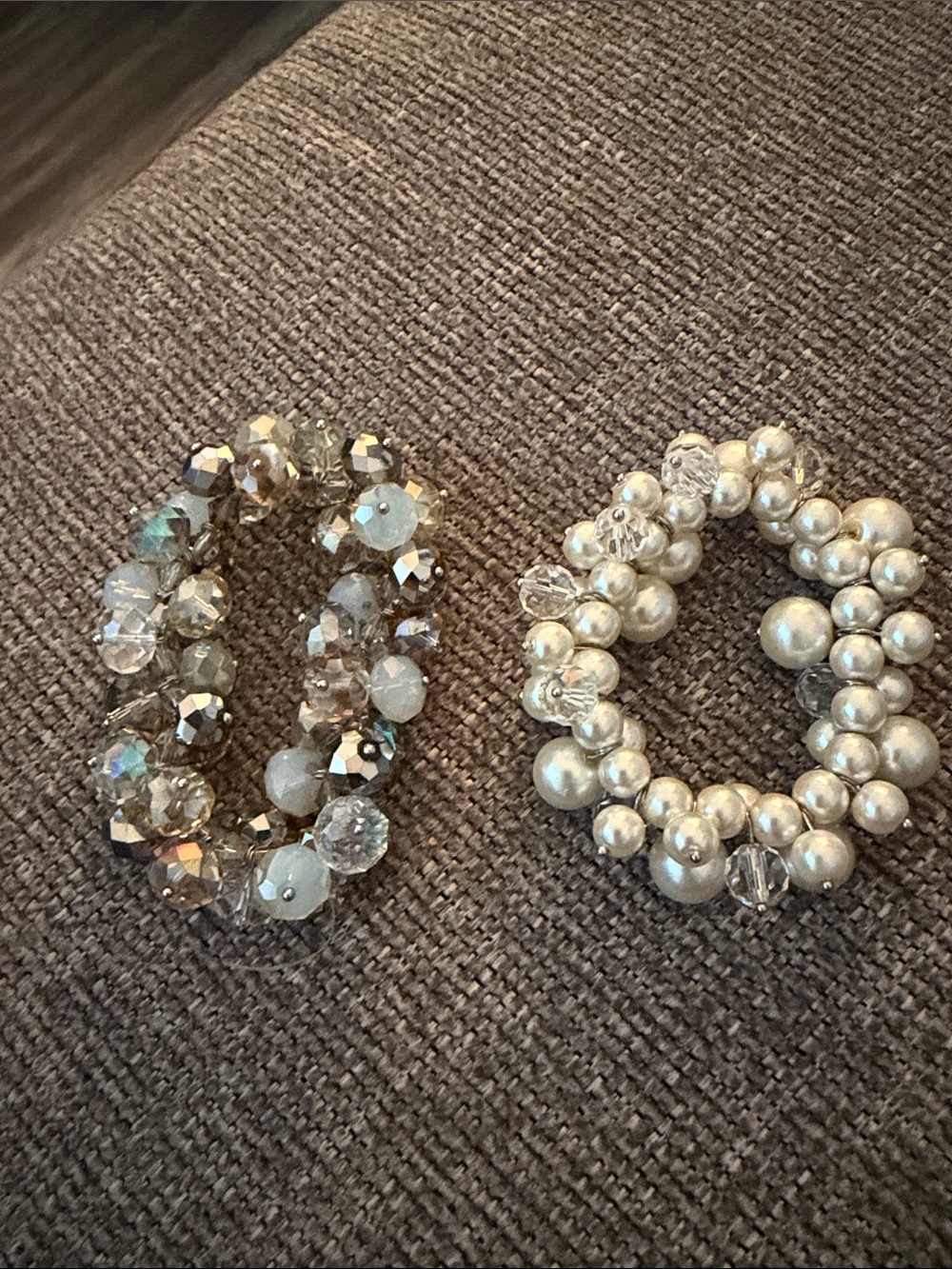 Crystal and Pearl Stretch Bracelet Set - Silver Tones